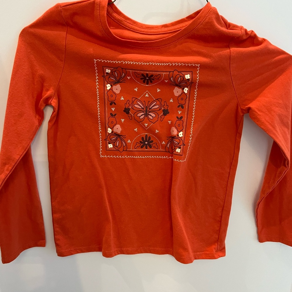 Cat & Jack Orange Long Sleeve Shirt with Butterfly Pattern